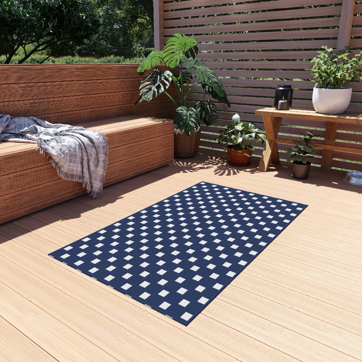Blue and White Chessboard Pattern Outdoor Rugs - Image 5