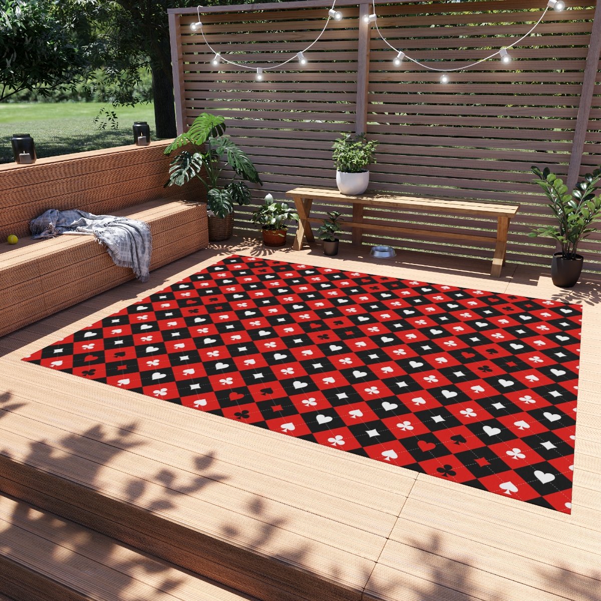 Red and Black Chessboard Card Pattern Rugs For Game Rooms - Image 7