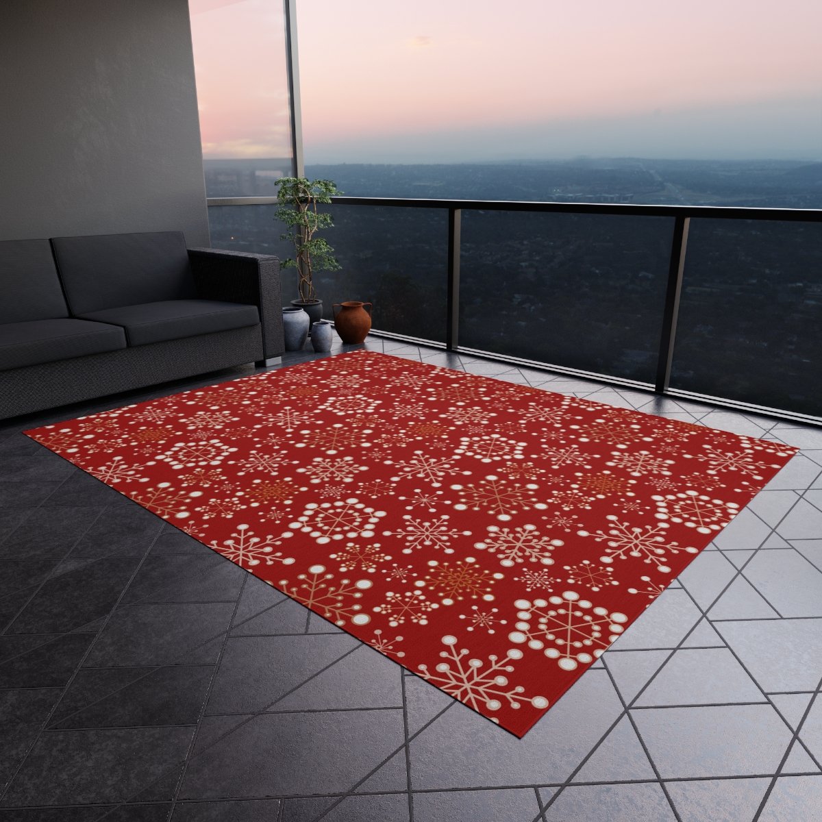 Christmas Red Textured with Snowflakes Outdoor Rugs for Patio - Image 9