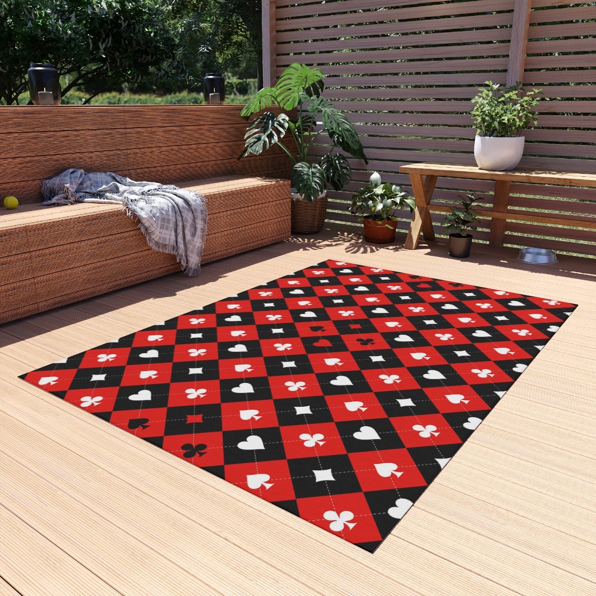 Red and Black Chessboard Card Pattern Rugs For Game Rooms