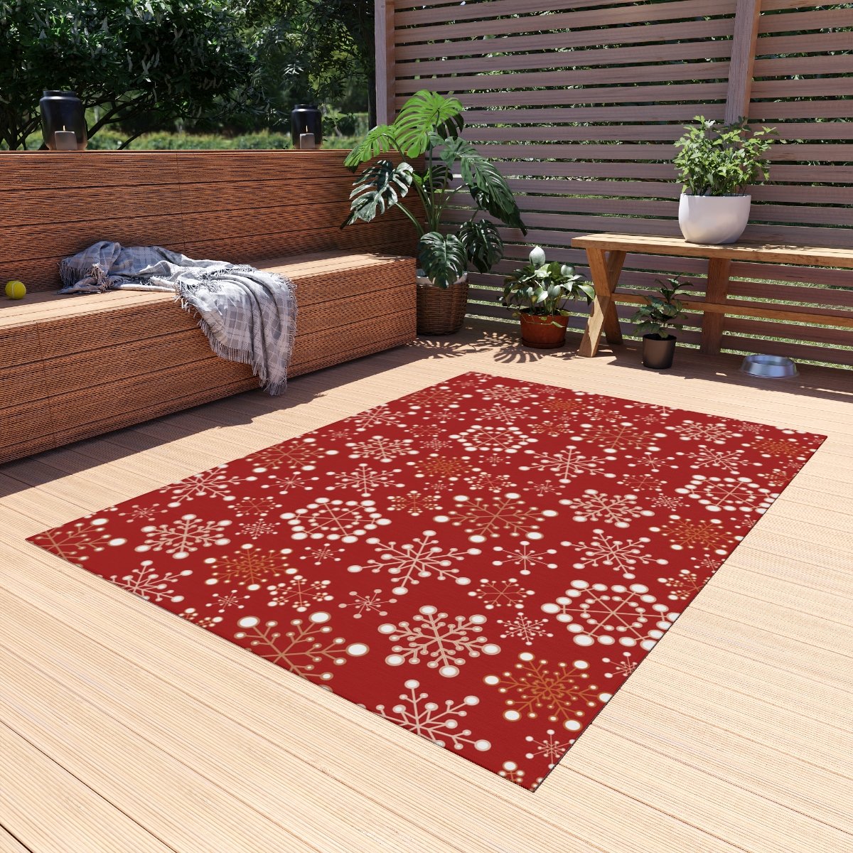 Red Snowflakes Outdoor Rugs