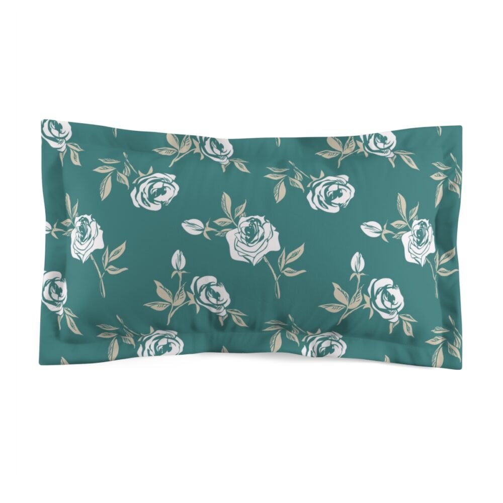 Hand Drawn White Roses Pattern on Teal Pillow Shams - Image 2