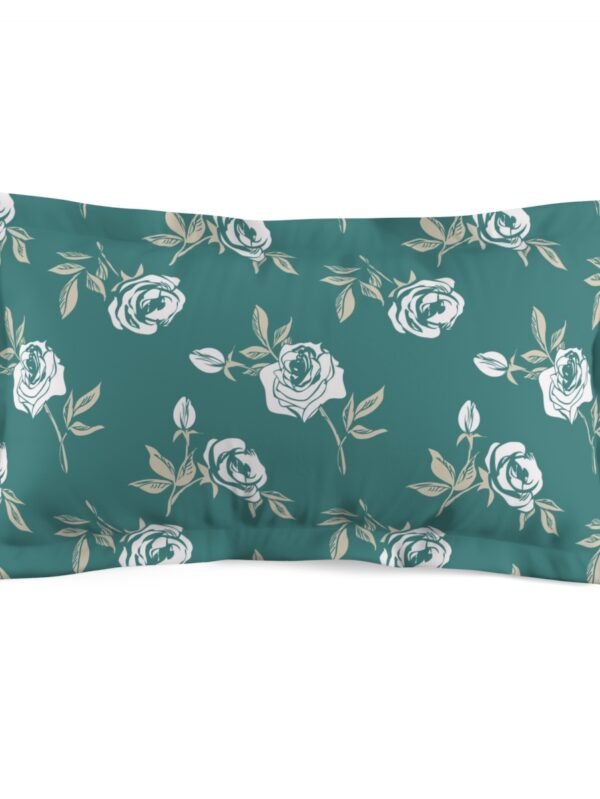 Hand Drawn White Roses Pattern on Teal Pillow Shams - King