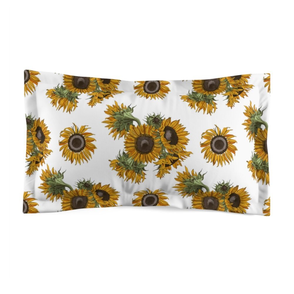 Bright Yellow Sunflowers Print on White Bed Pillow Shams - Image 2