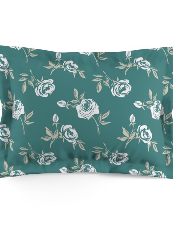 Hand Drawn White Roses Pattern on Teal Pillow Shams - Standard