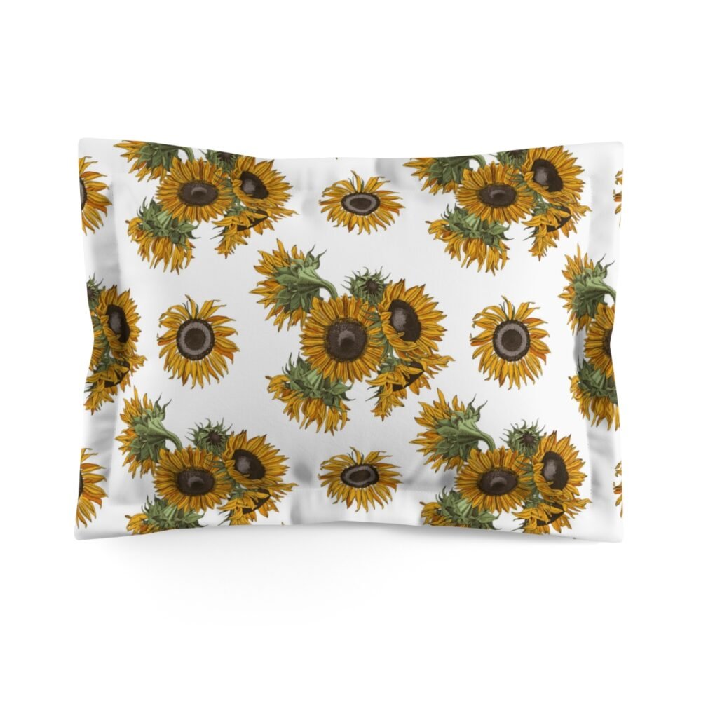 Bright Yellow Sunflowers Print on White Bed Pillow Shams