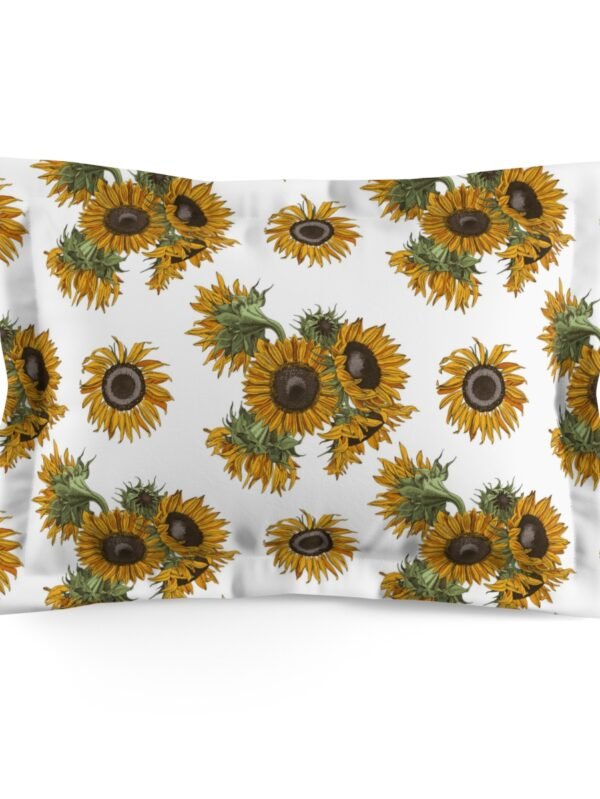 Bright Yellow Sunflowers Print on White Bed Pillow Shams - Standard