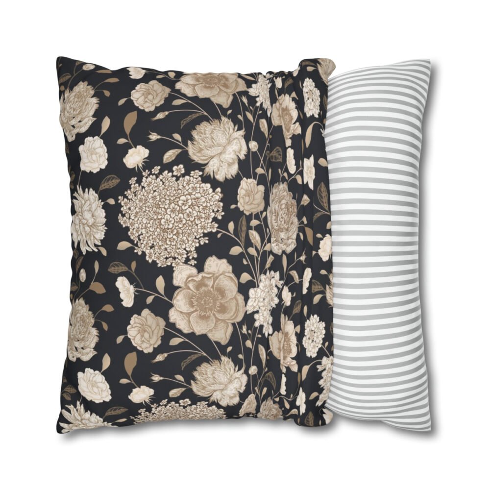 Stylish Black, Gold and White Flowers Euro Pillow Shams - Image 2