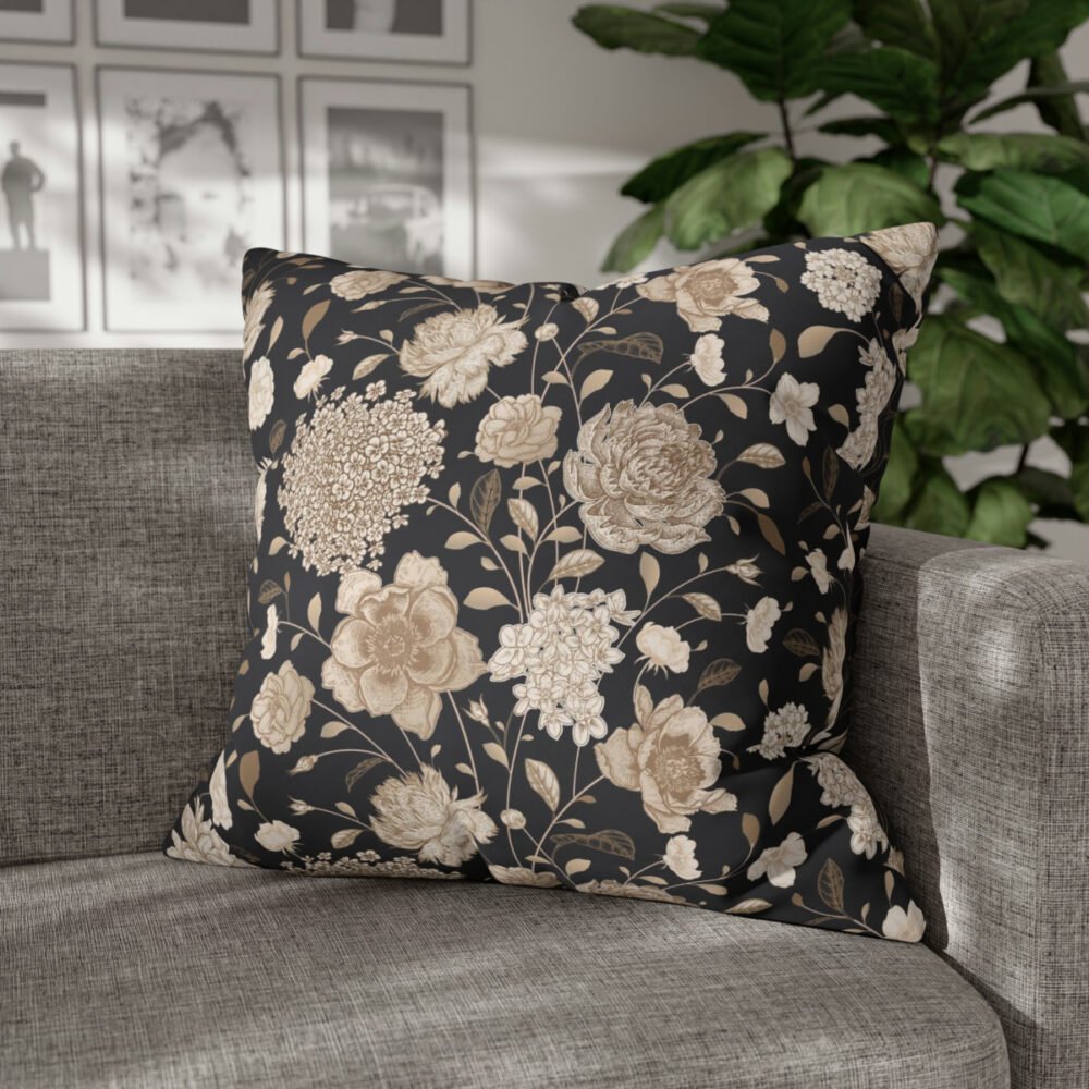 Stylish Black, Gold and White Flowers Euro Pillow Shams - Image 4