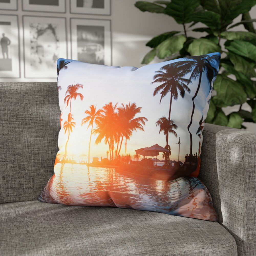 Elegant Sunset At Beach Resort Orange Euro Pillow Shams - Image 4