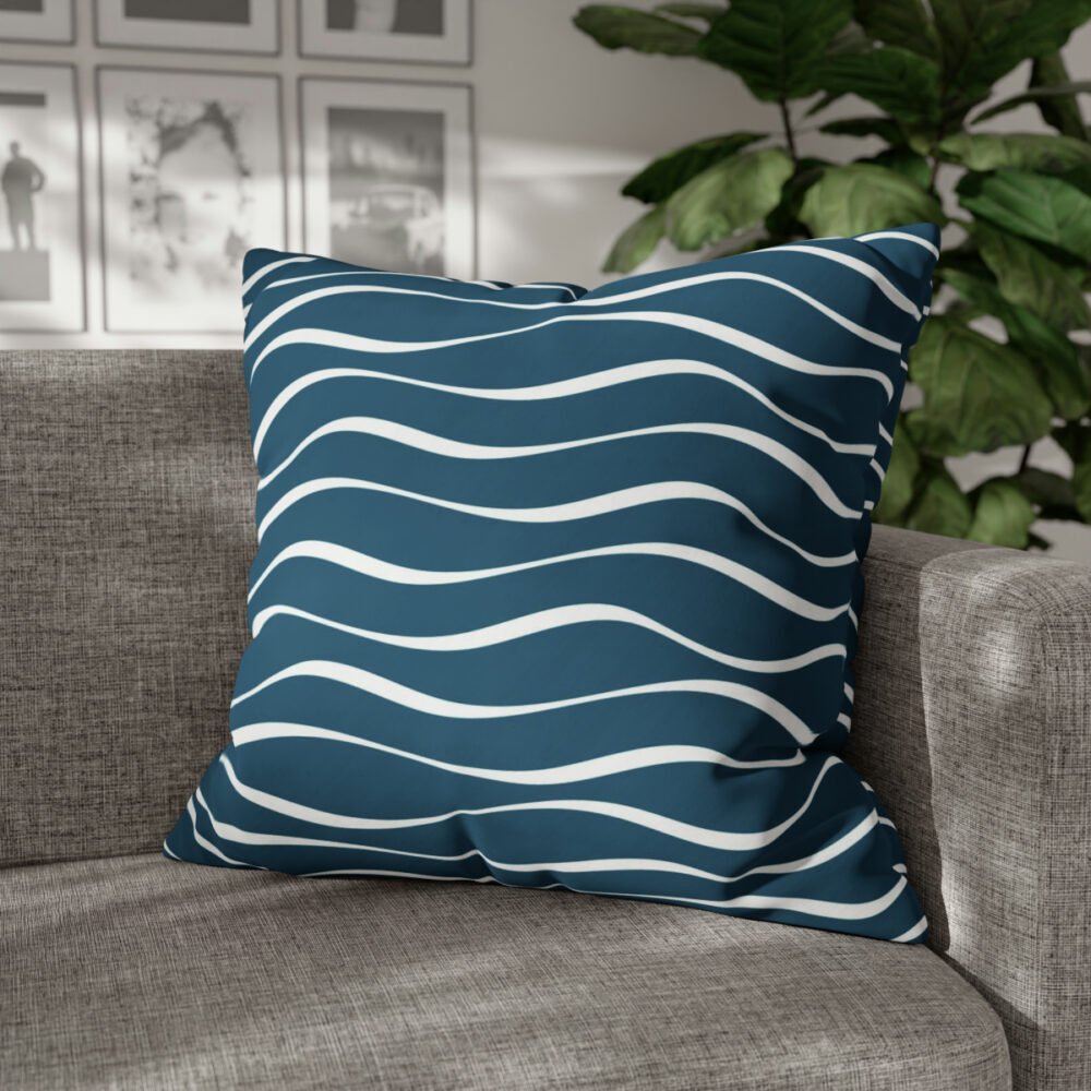 Abstract Blue Wave Pattern Euro Bed Pillow Shams - Image 4