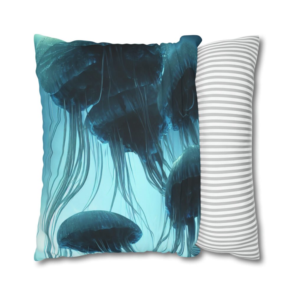 Glowing Jellyfish in Deep Sea Blue Euro Pillow Shams - Image 2