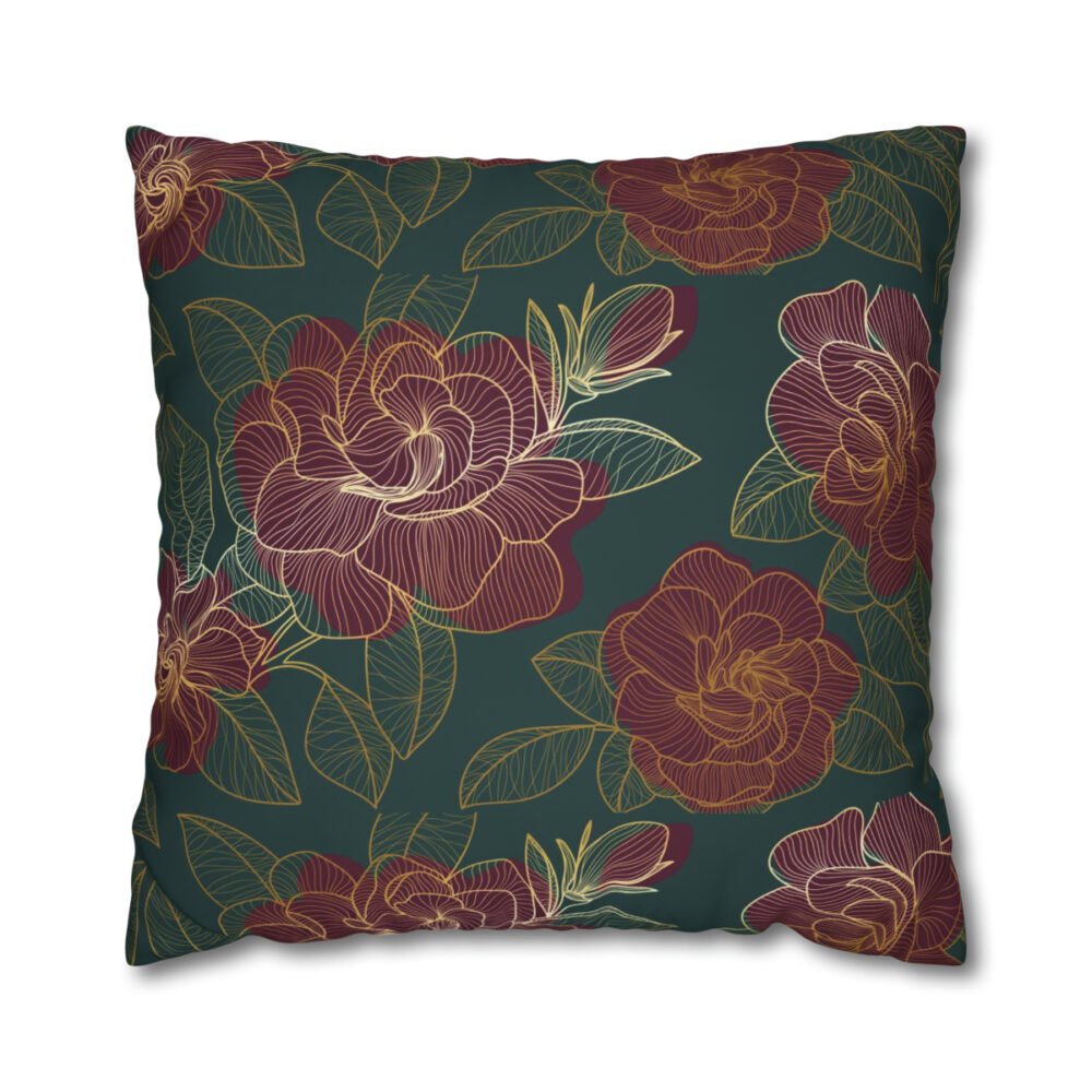 Luxury Golden Rose Print on Green Euro Pillow Shams