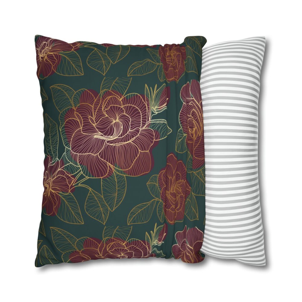 Luxury Golden Rose Print on Green Euro Pillow Shams - Image 4