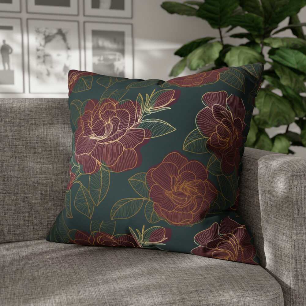 Luxury Golden Rose Print on Green Euro Pillow Shams - Image 6