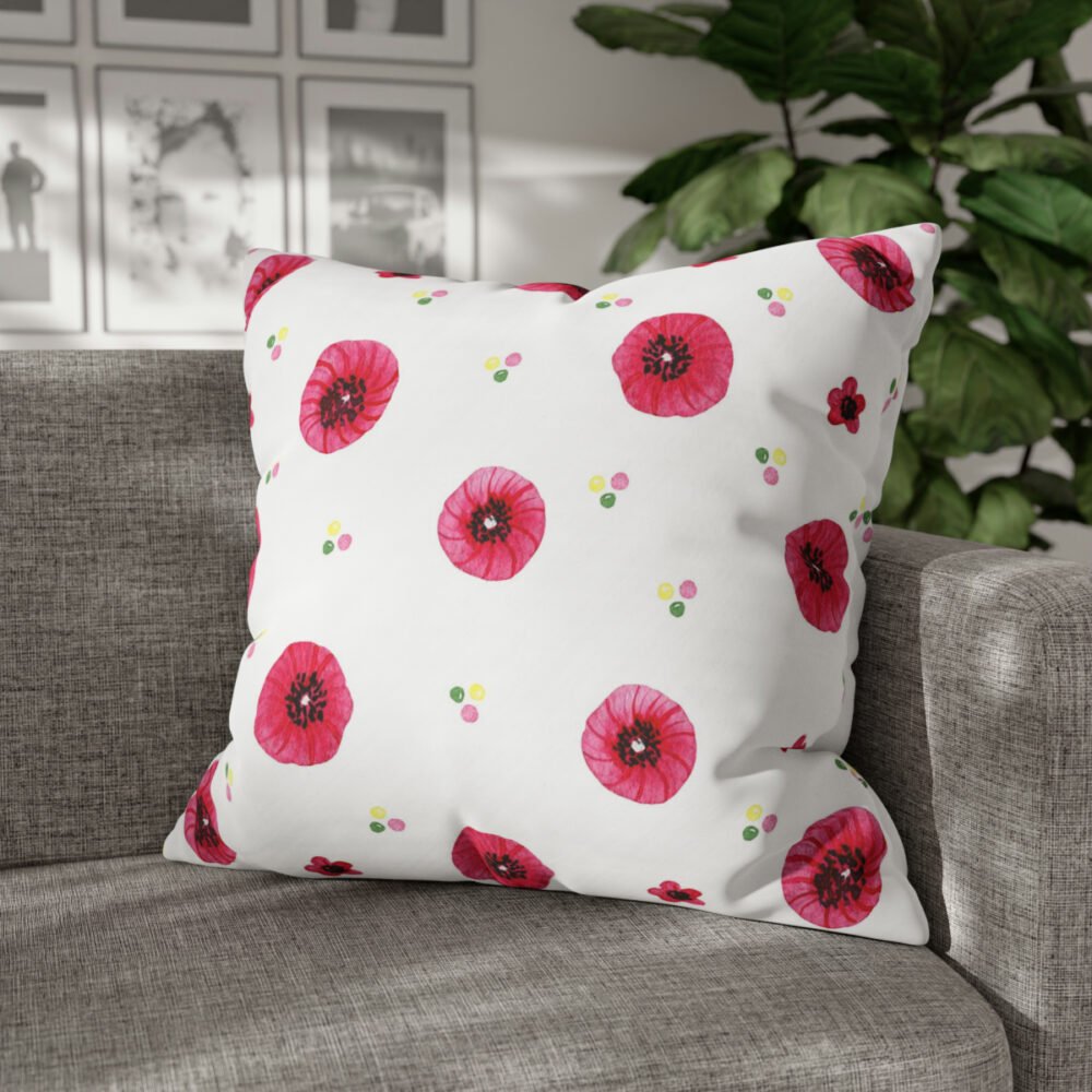 Bright Pink Summer Flowers Print on White Euro Shams - Image 4