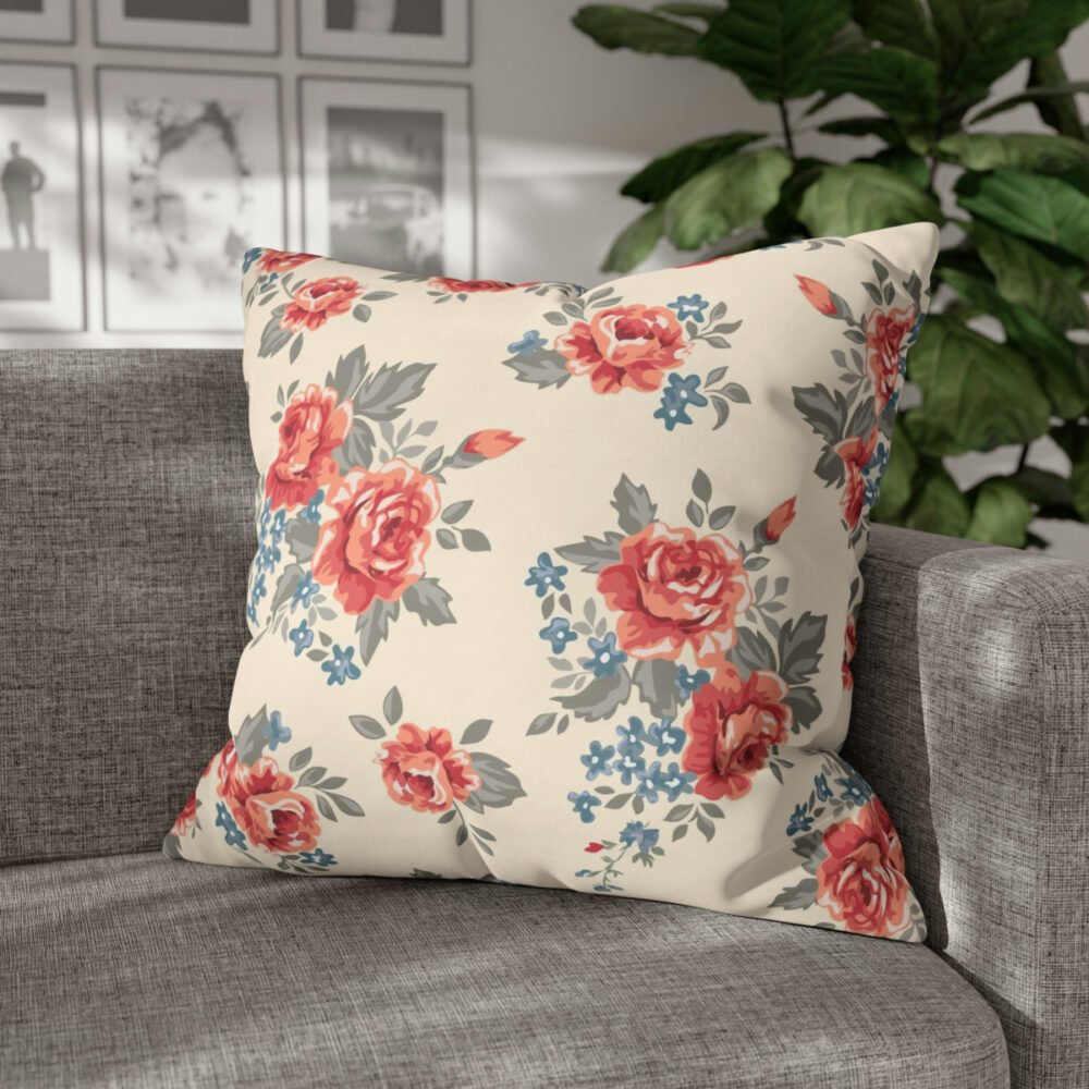 Classic Retro Oranges Roses Print on Cream Euro Sham Pillows - Image 4