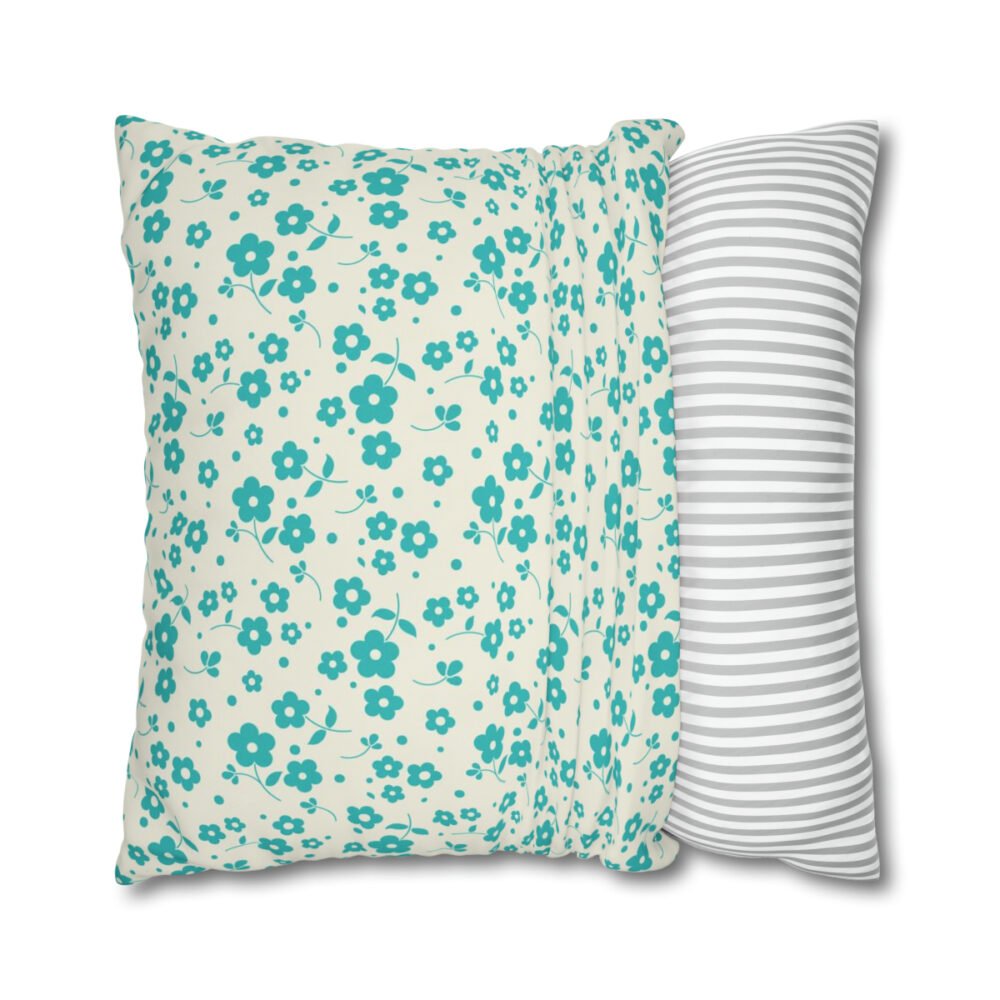 Blue and Cream Floral Print Euro Bed Pillow Covers - Image 4
