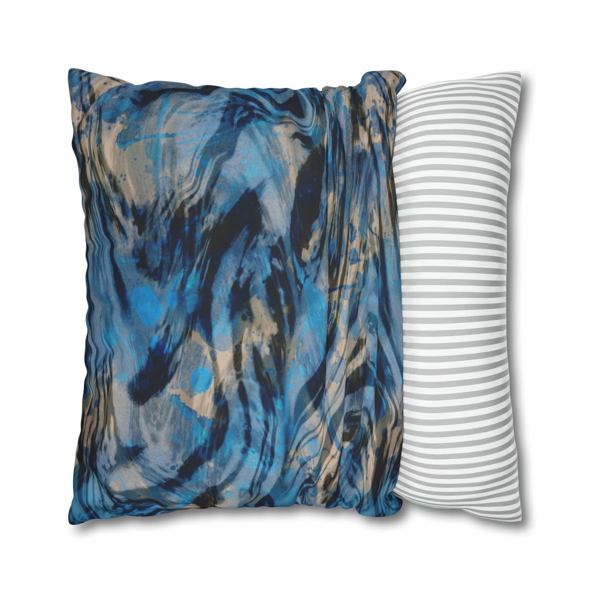 Abstract Marbling Batik Textured Blue Euro Pillow Shams - Image 2
