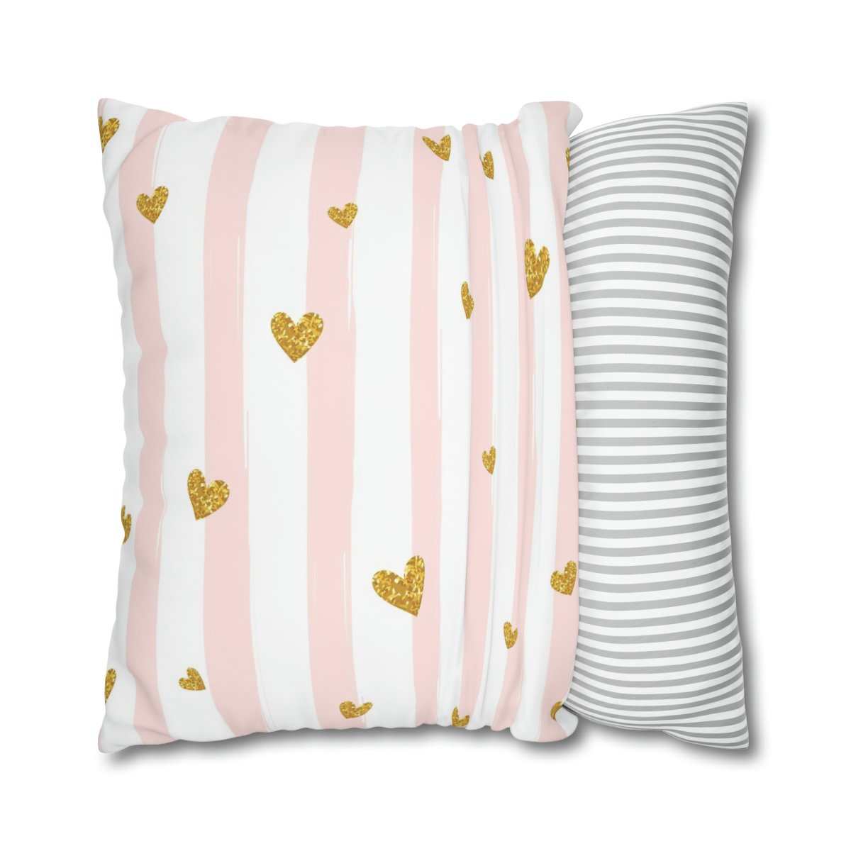Gold Glittering Heart on Light Pink Euro Pillow Shams - Image 4