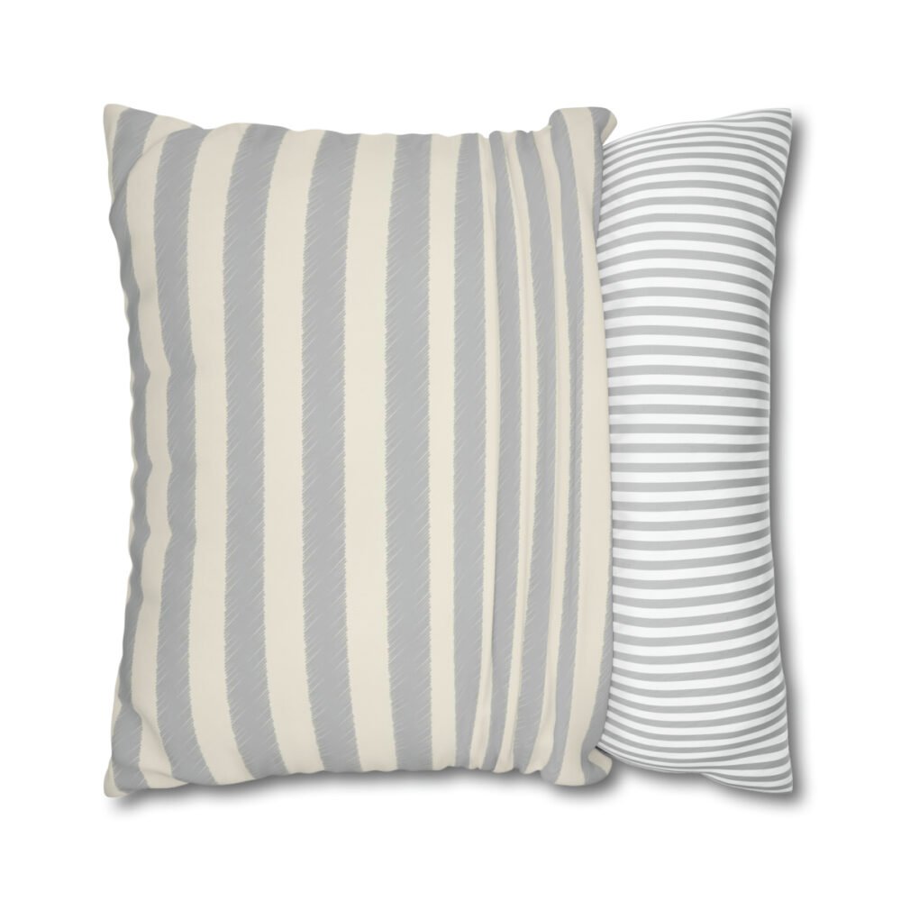 Ivory and Grey Striped Decorative Euro Pillow Shams - Image 2