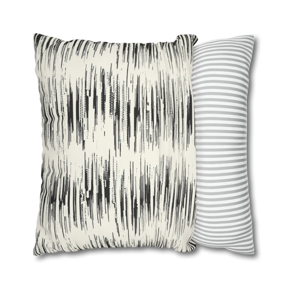 Brushed Ink Textured Black Stain Striped on Off White Euro Shams - Image 4