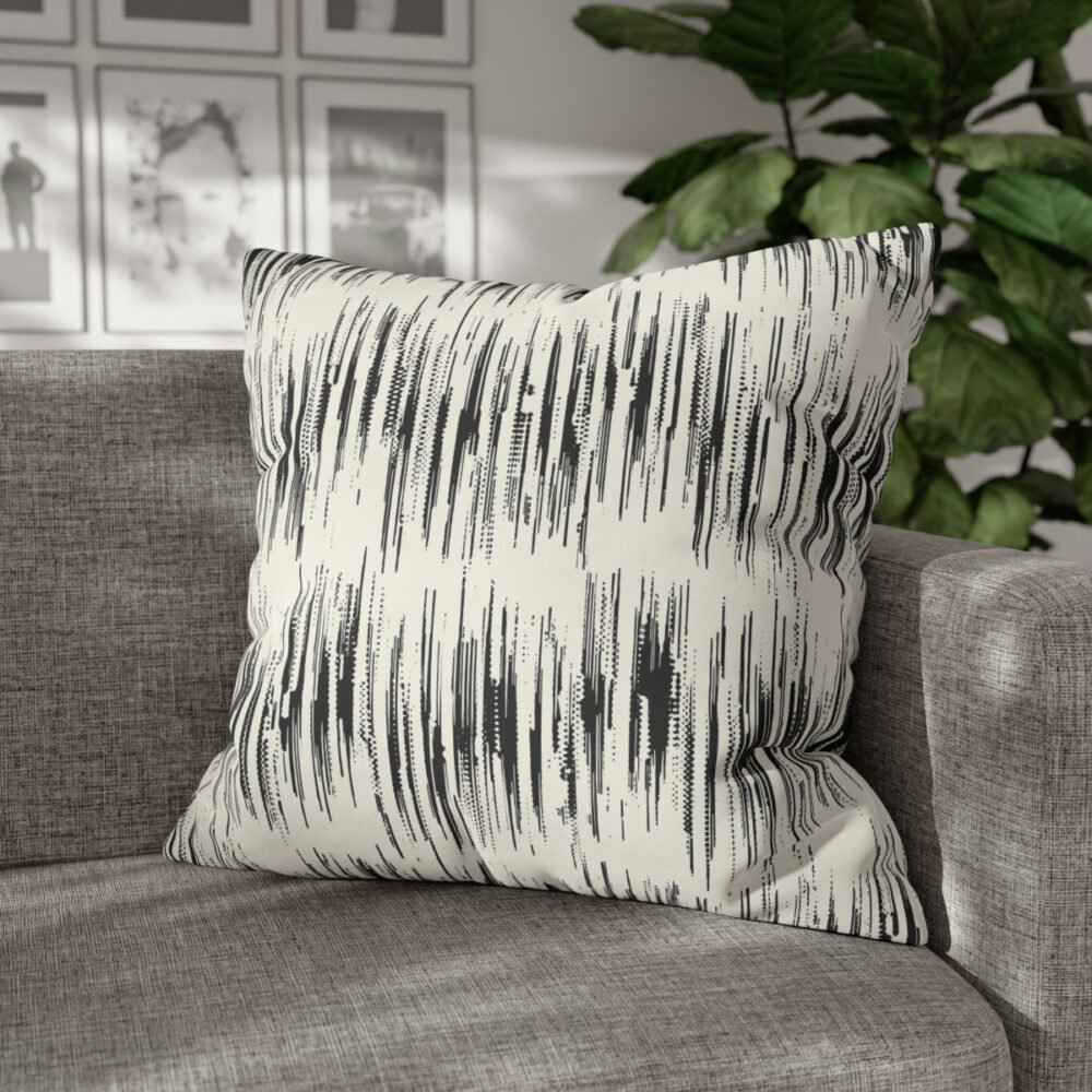 Brushed Ink Textured Black Stain Striped on Off White Euro Shams - Image 6