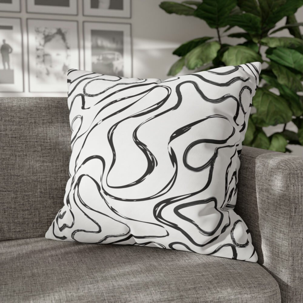 Black Wave Striped Print on White Euro Shams with Zipper - Image 4