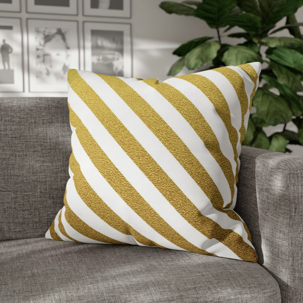 Gold Glittering Lines Pattern on White Euro Pillow Shams - Image 3