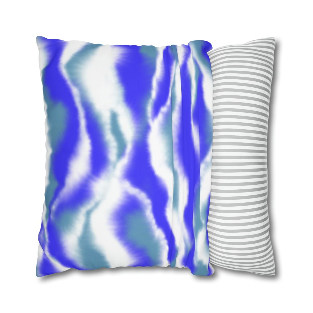 Blue n White Curved Wave Striped Euro Pillow Shams - Image 2