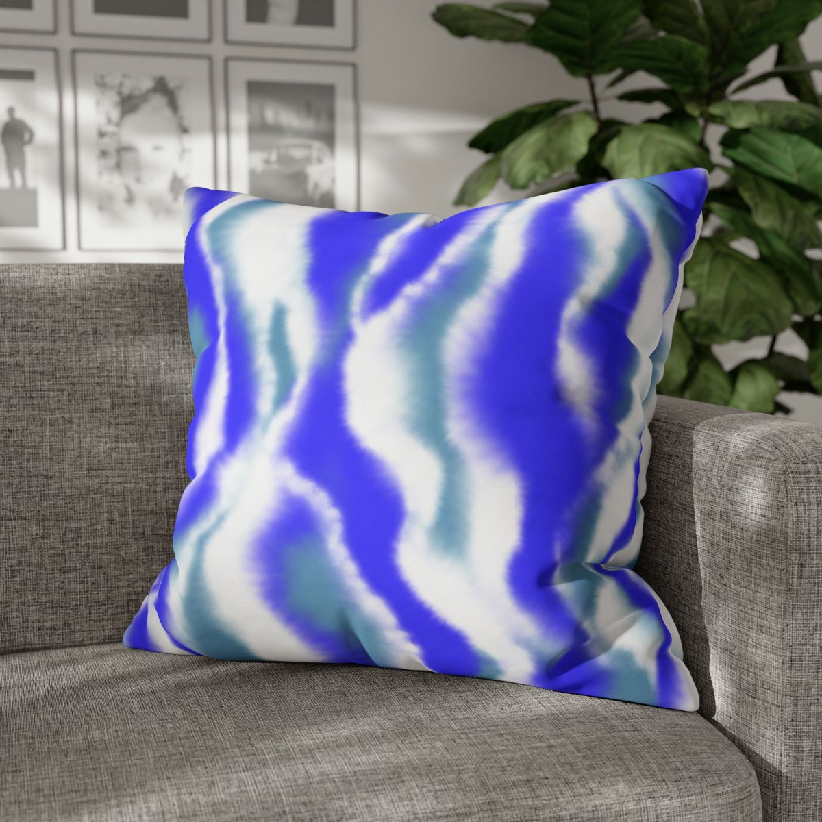 Blue n White Curved Wave Striped Euro Pillow Shams - Image 4