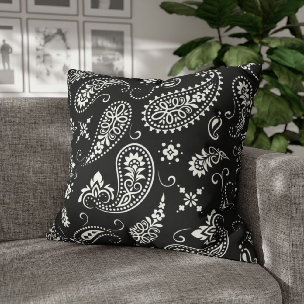 Modern Black Paisley Bandana Print Euro Pillow Shams - Image 4