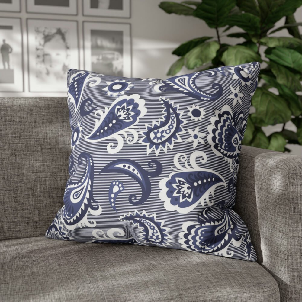 Luxury Blue Boho Paisley Fabric Euro Pillow Shams - Image 4