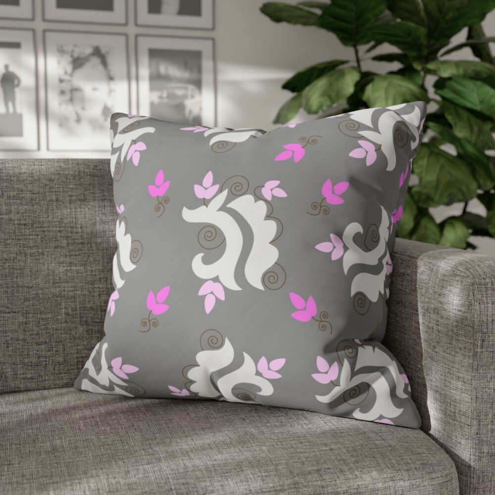 Artistic Designs with Pink Flowers on Grey Euro Shams - Image 3