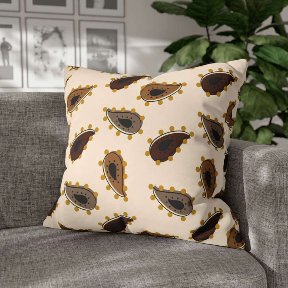 Abstract Hand Drawing Oriental Cream Paisley Euro Pillow Covers - Image 4