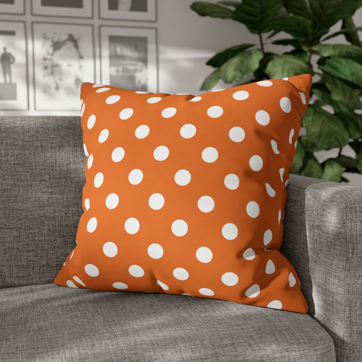 Modern White Polka Dot on Orange Euro Shams Pillow Covers - Image 4