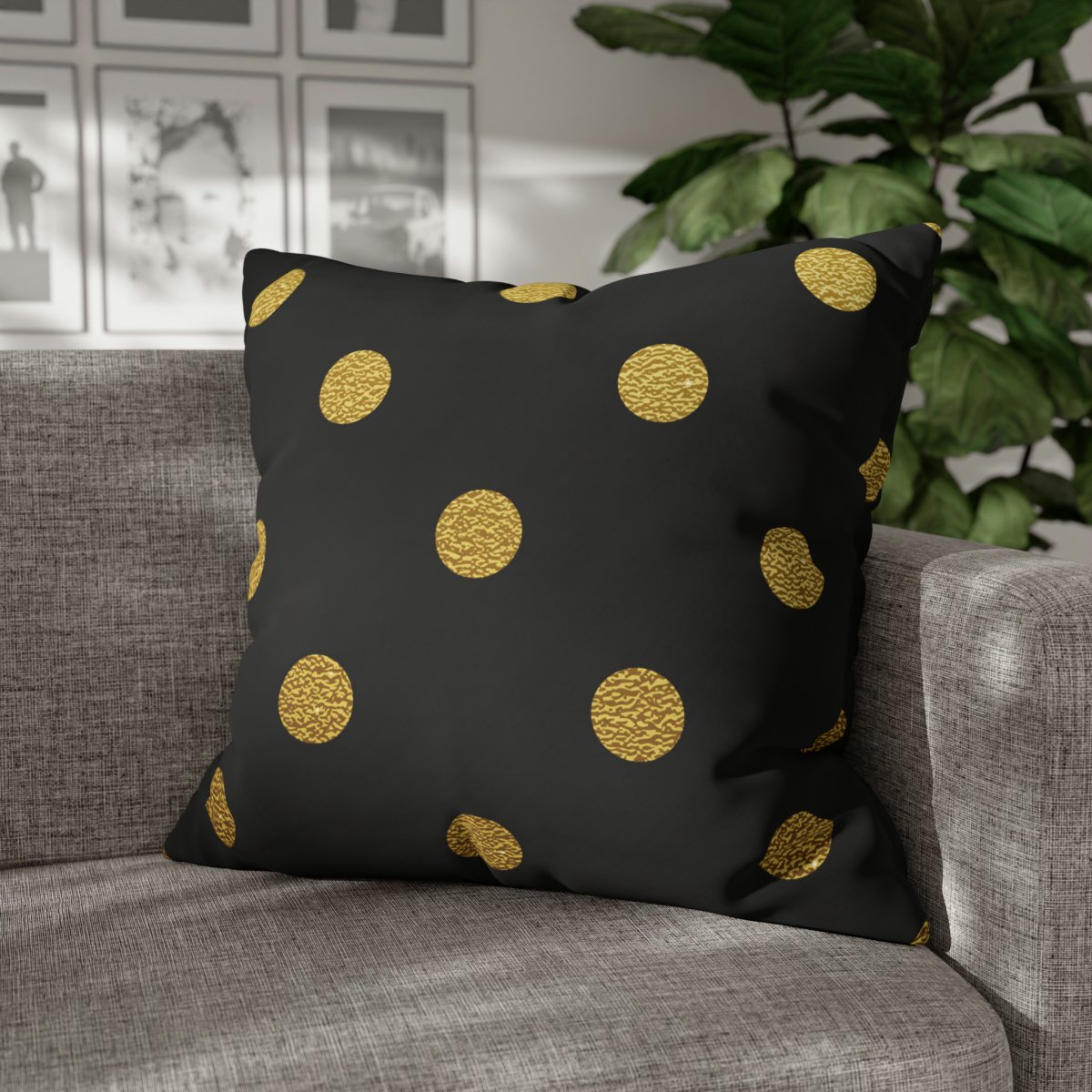 Gold Glittering Polka Dots on Black Euro Pillow Shams - Image 4