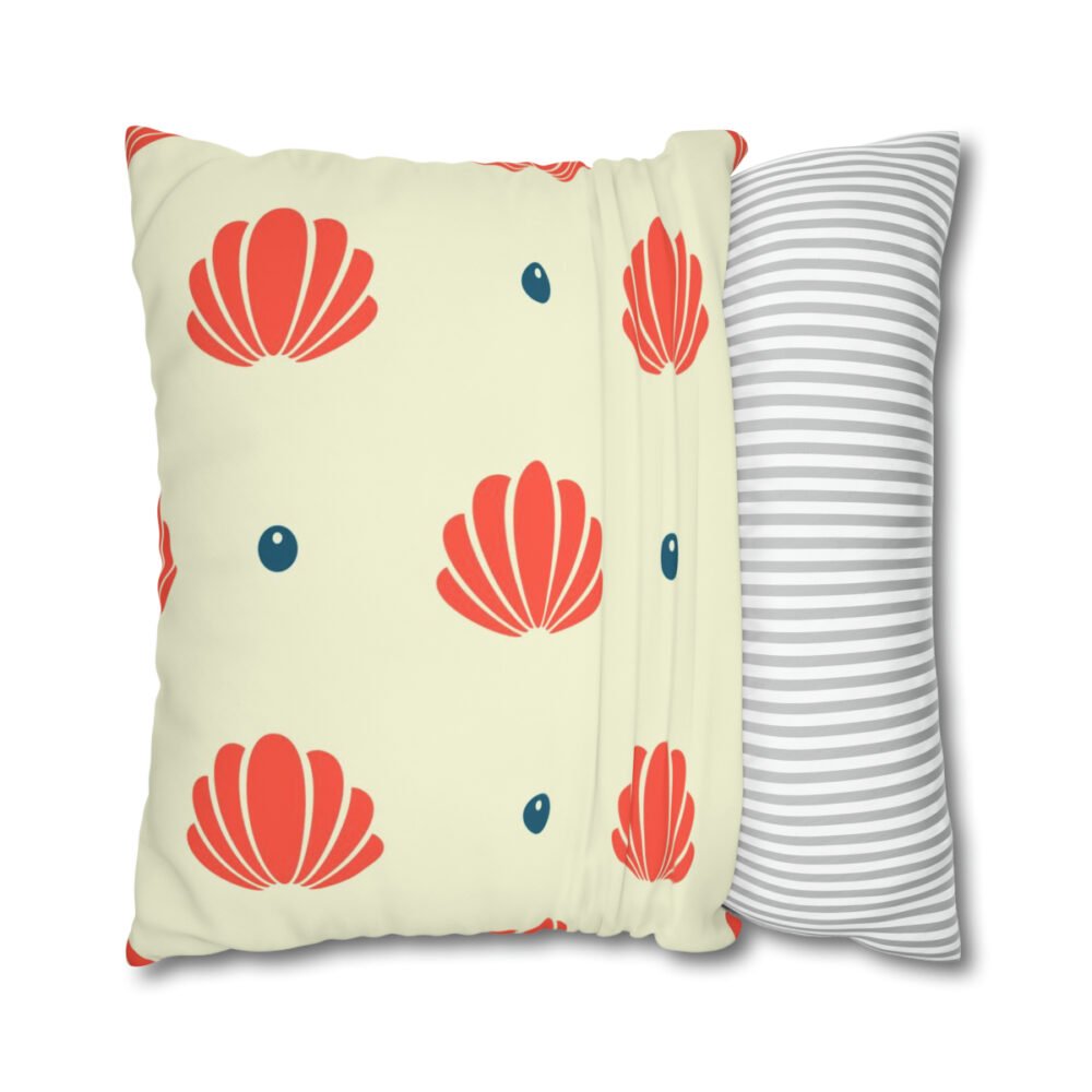 Orange Seashell Pattern on Beige Euro Pillow Shams - Image 2