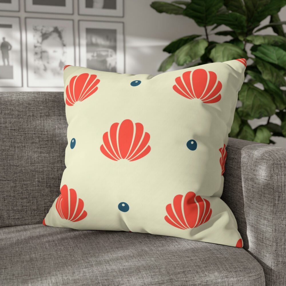 Orange Seashell Pattern on Beige Euro Pillow Shams - Image 4