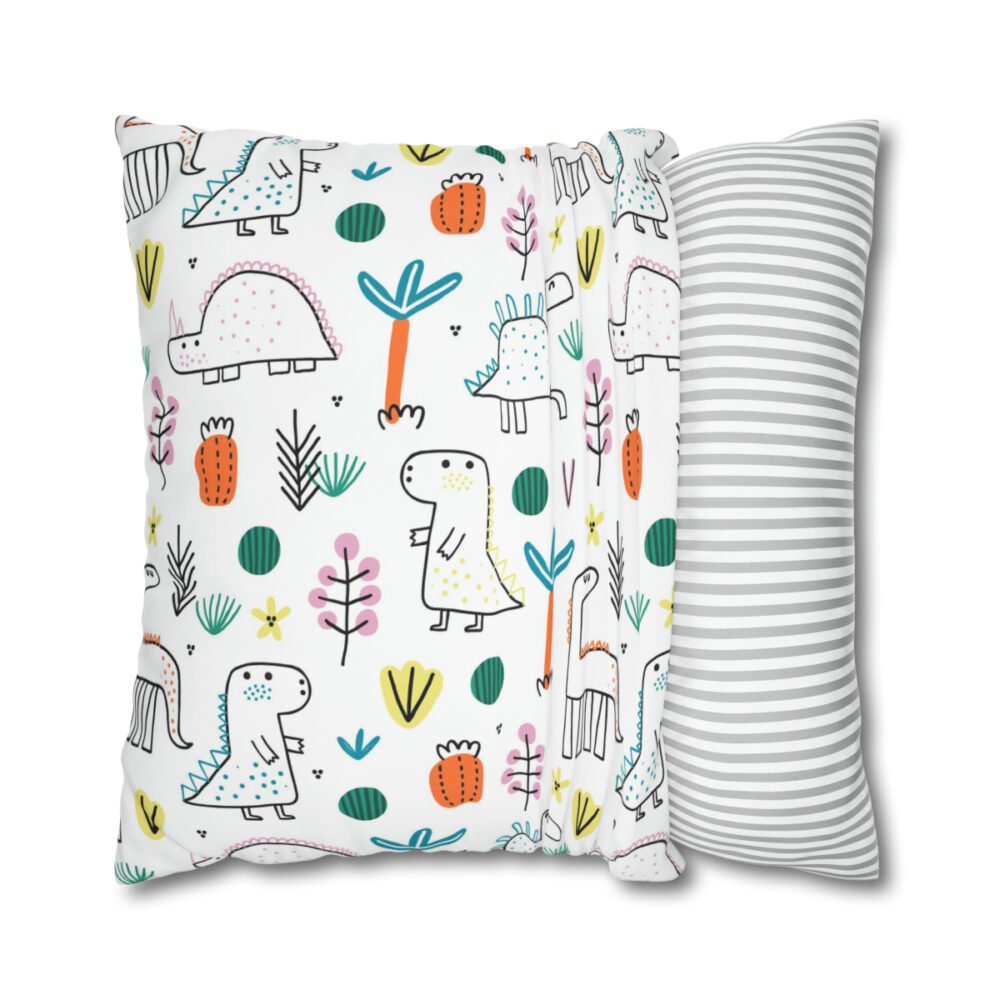 Cute Dinosaur Childish Pattern on White Euro Shams - Image 2