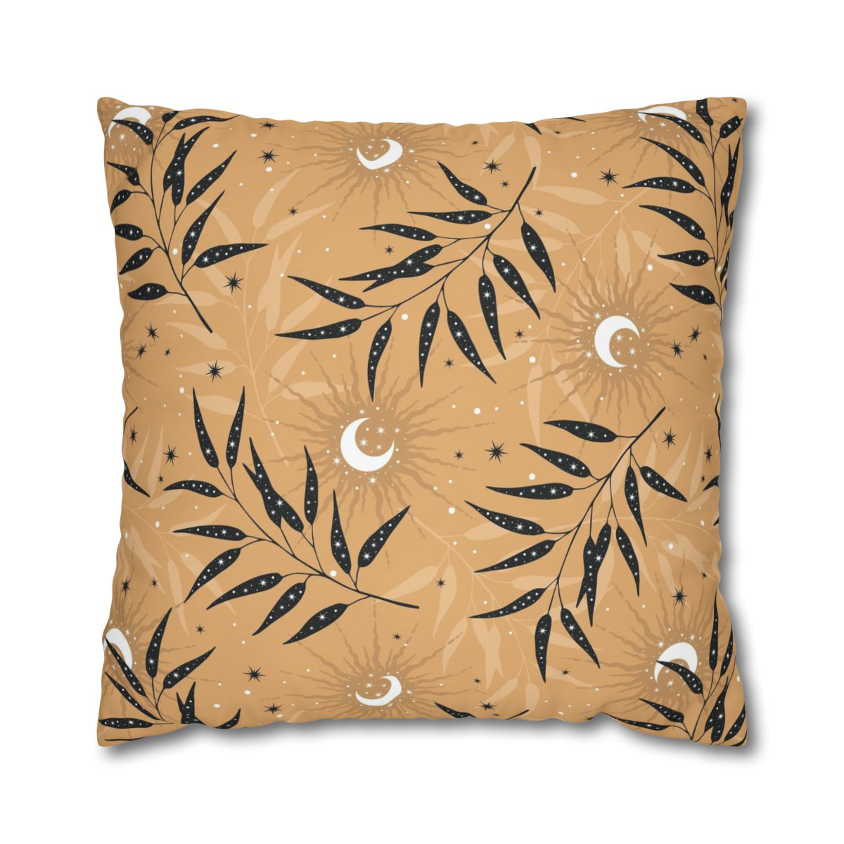 Brown Euro Pillow Covers with Moon, Plants and Stars