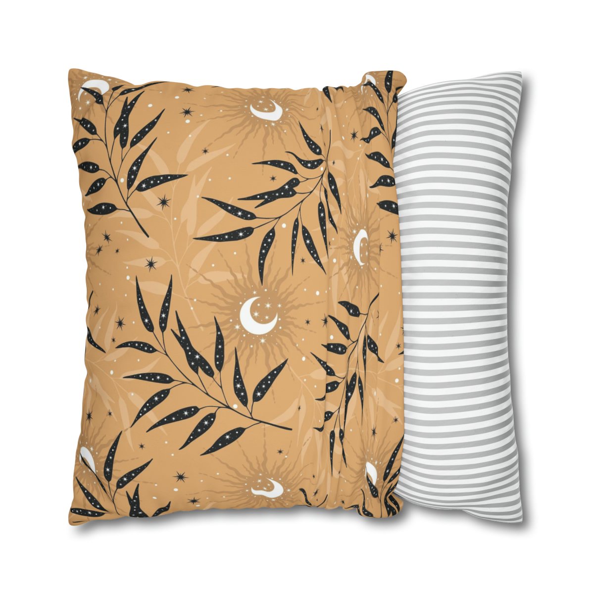 Brown Euro Pillow Covers with Moon, Plants and Stars - Image 4