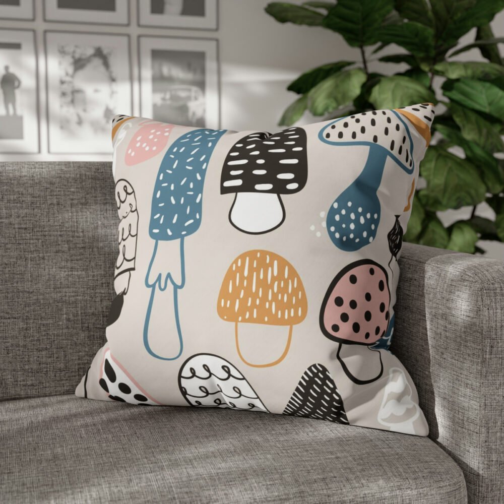 Hand Drawn Mushroom Childish Texture Beige Euro Shams - Image 4