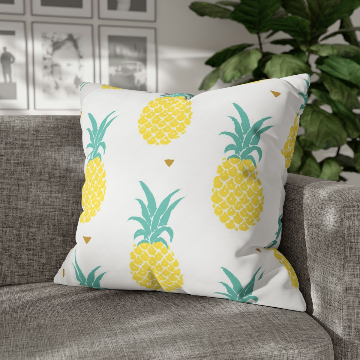 White n Yellow Pineapples Tropical Euro Pillow Covers - Image 4