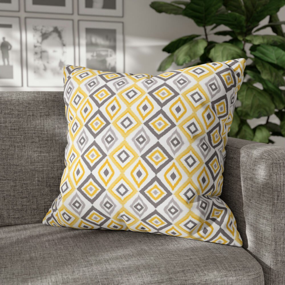 Fancy Grey & Yellow Ikat Tie Dye Euro Pillow Shams - Image 4