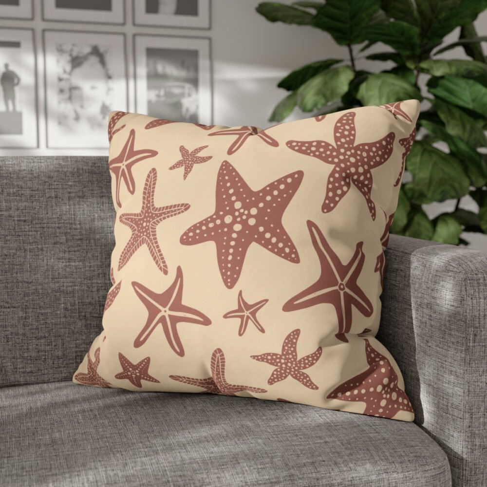 Brown Starfish Pattern for Kids on Yellow Euro Pillow Shams - Image 6