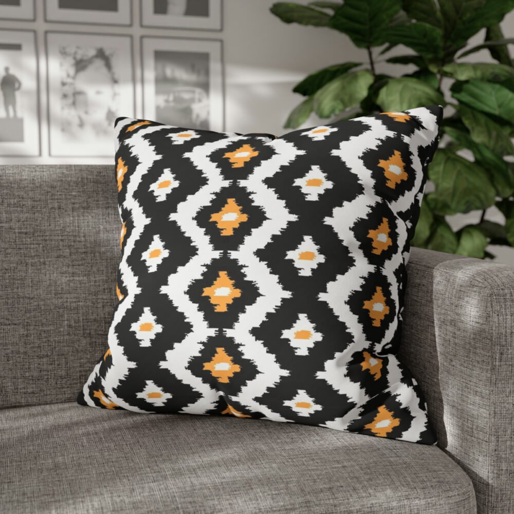 Beautiful Black Orange White Ikat Euro Shams - Image 6
