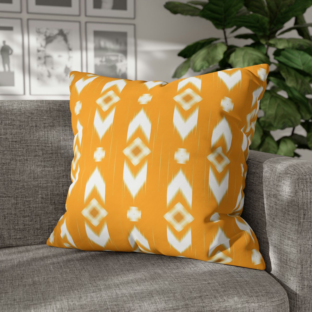 Stylish Yellow Ikat Geometric Art Euro Pillow Shams - Image 4