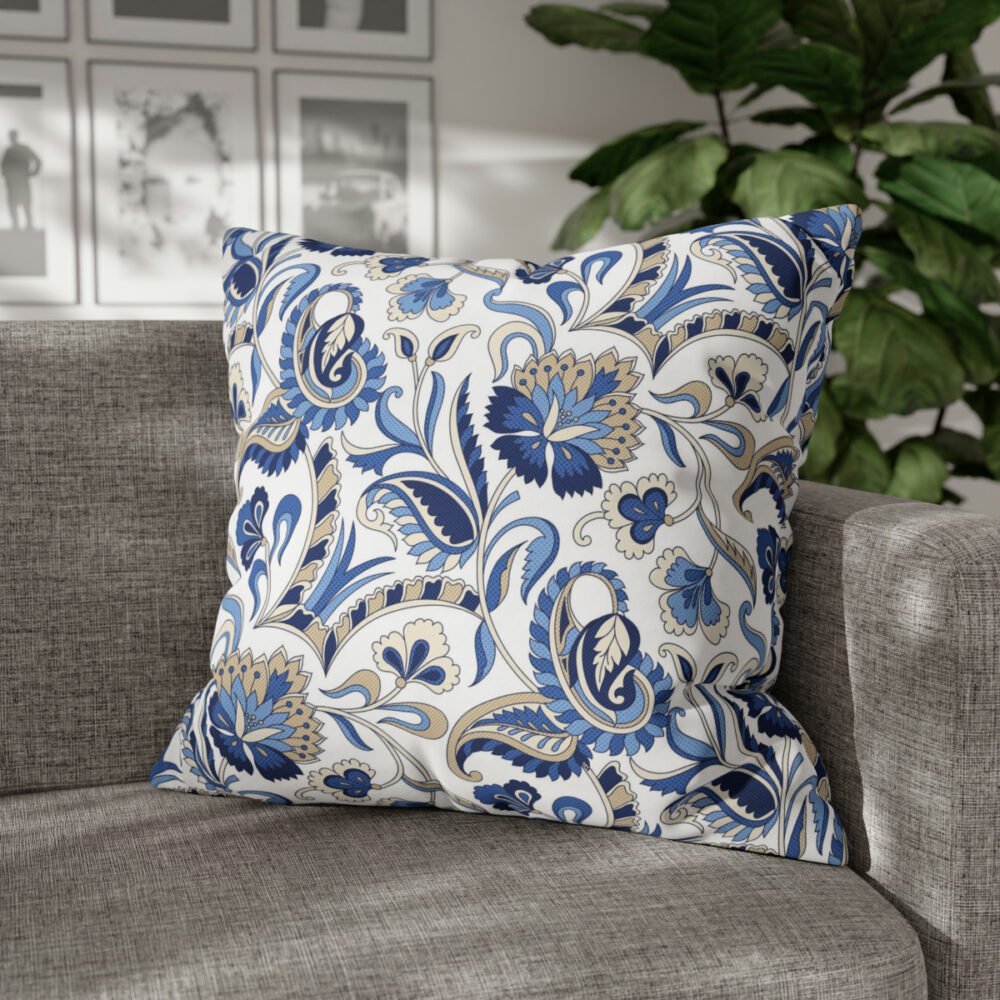 Traditional Blue Paisley Bed Euro Pillow Shams - Image 4