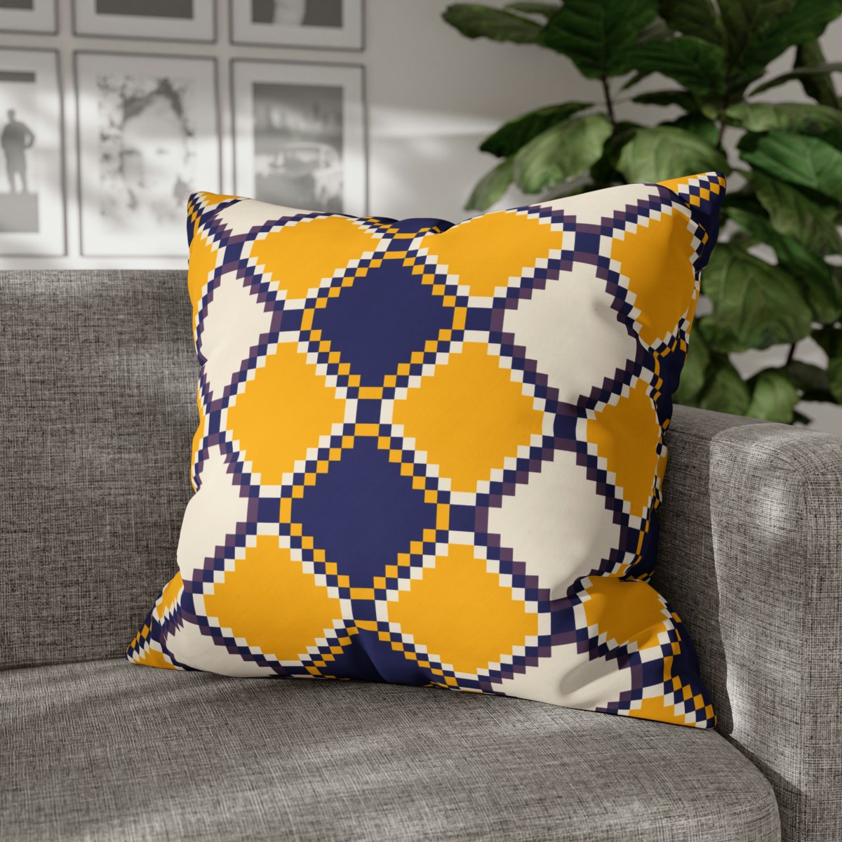 Blue, White & Yellow Rhombuses Print Euro Pillow Shams - Image 6